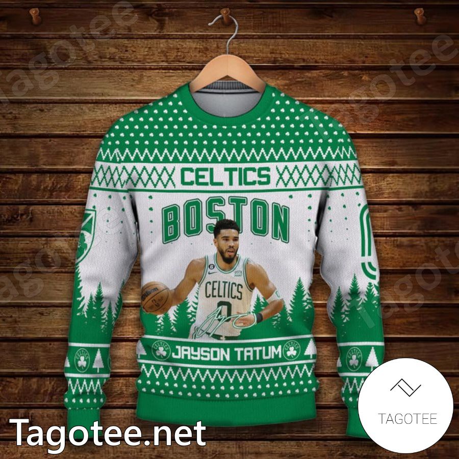 Jayson Tatum Boston Celtics Grinch Ugly Christmas Sweater a