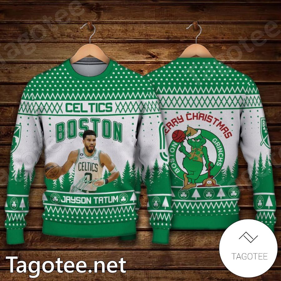 Jayson Tatum Boston Celtics Grinch Ugly Christmas Sweater