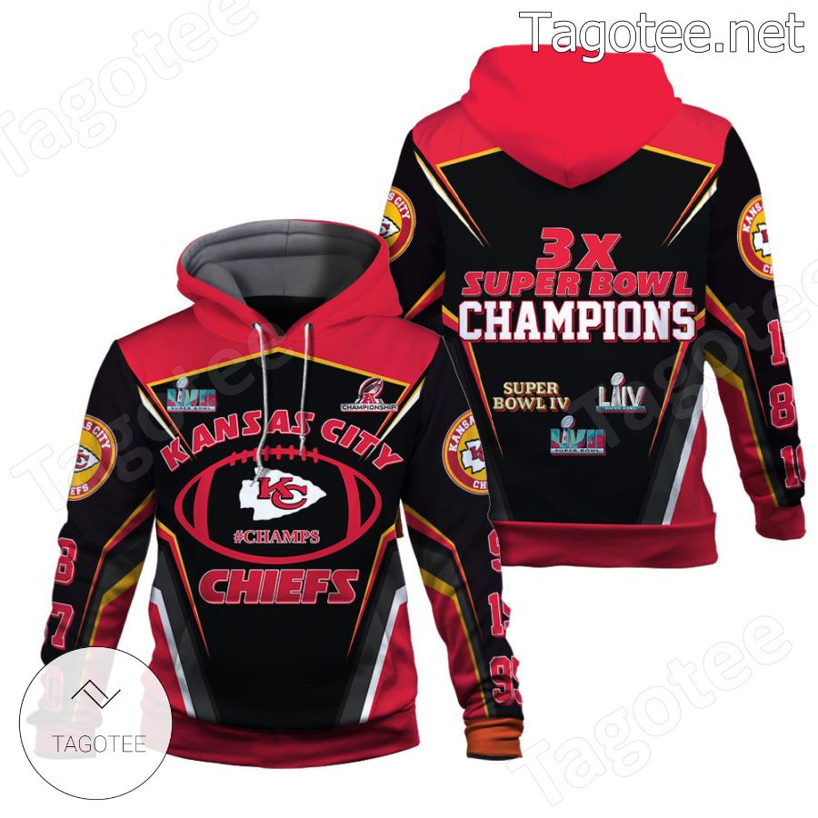 Kansas City Chiefs 3 Time Super Bowl Champions Fan NFL Hoodie