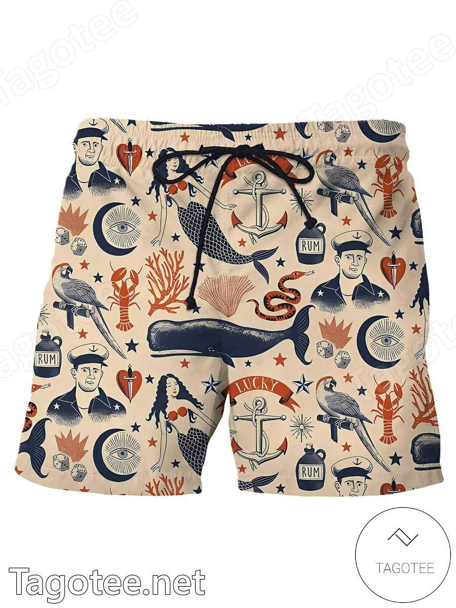 Mermaid Tattoo Beach Shorts a