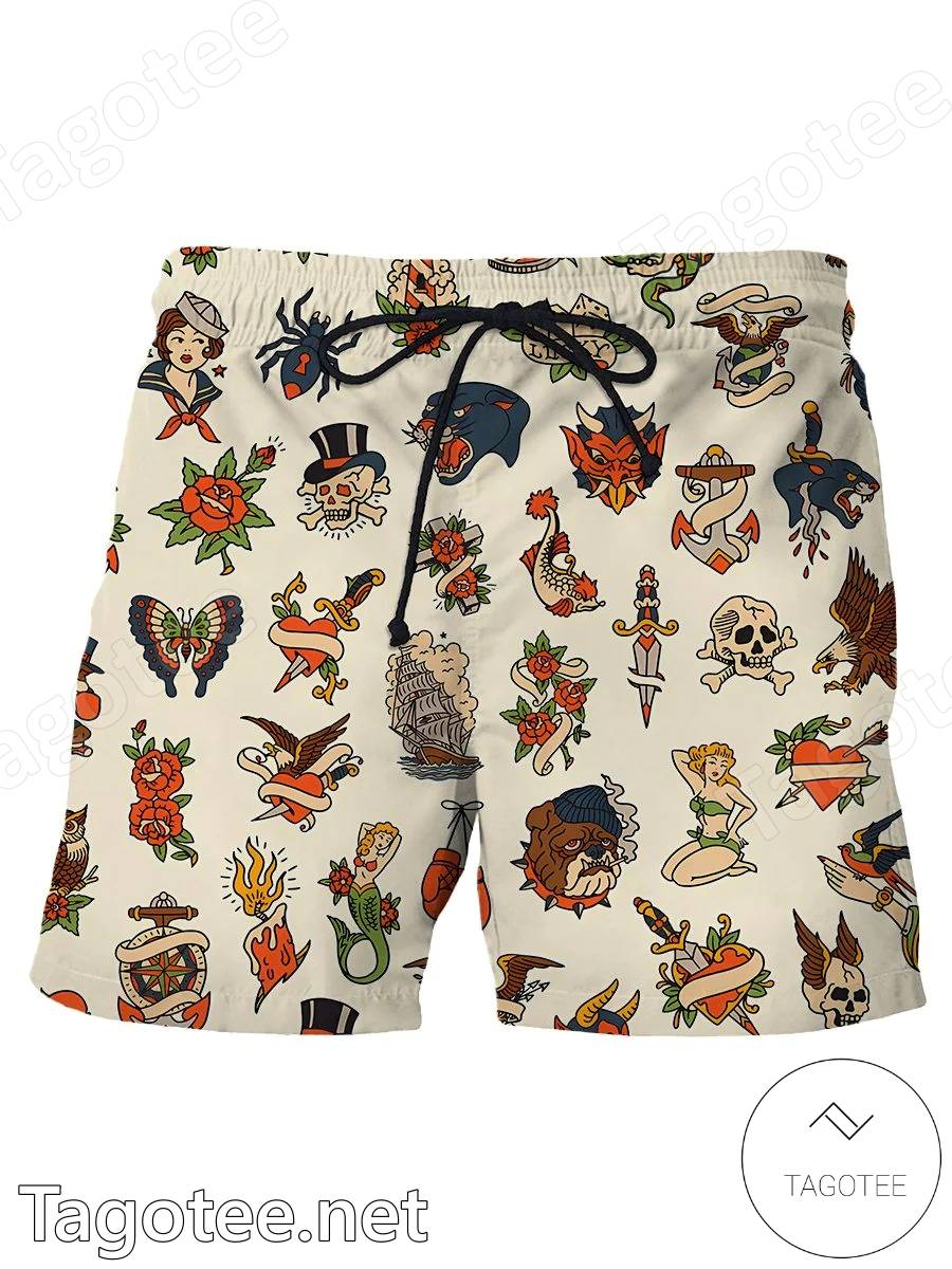 Old School Tattoo Beach Shorts a