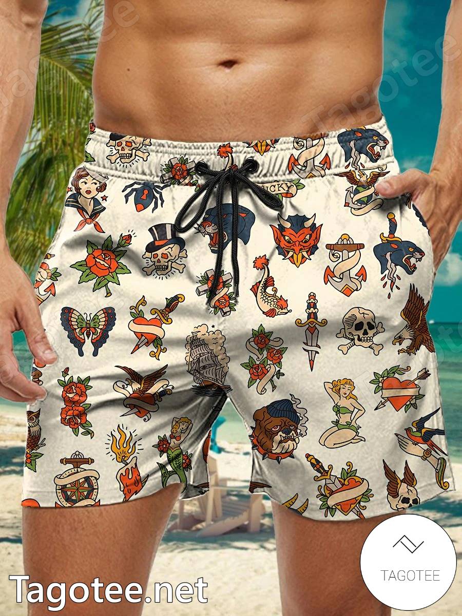 Old School Tattoo Beach Shorts