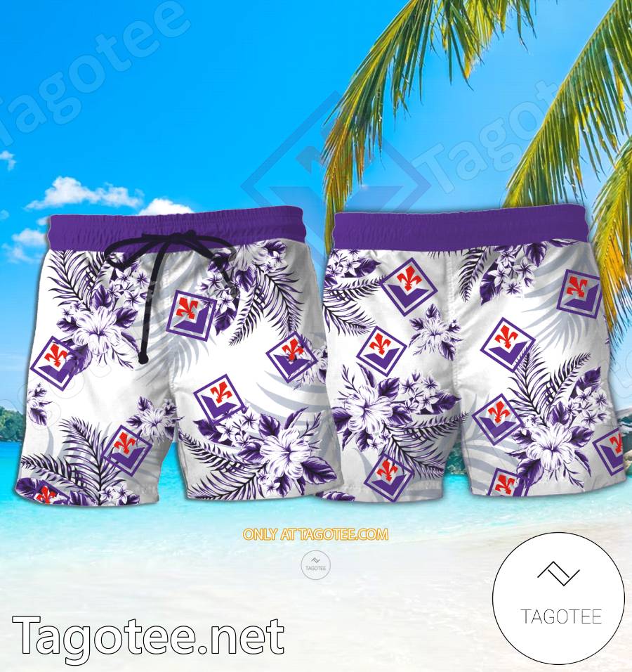 ACF Fiorentina Logo Hawaiian Shirt And Shorts - BiShop a