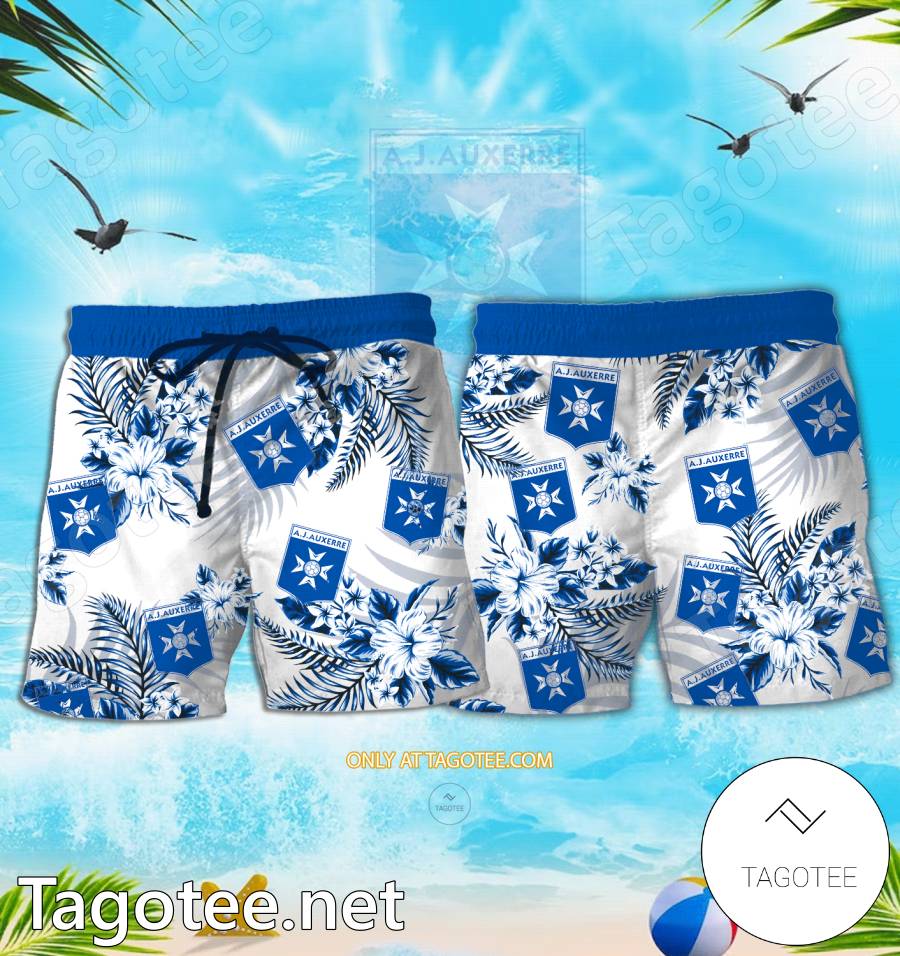 AJ Auxerre Logo Hawaiian Shirt And Shorts - BiShop a