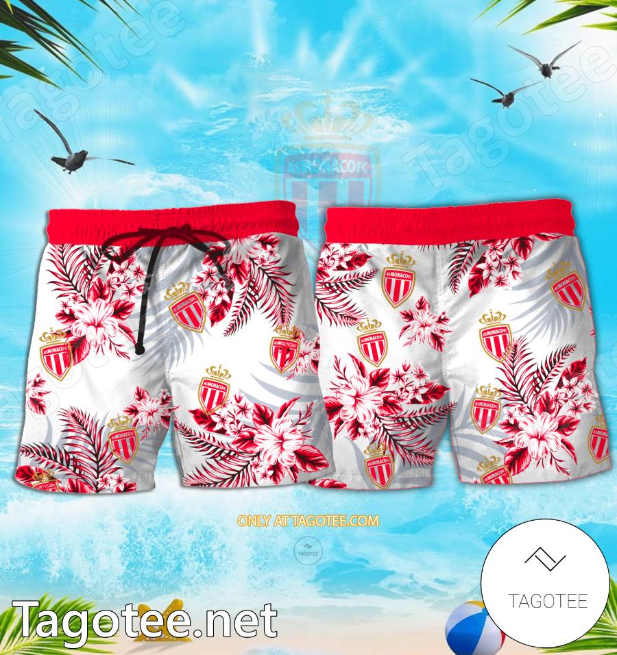 AS Monaco Logo Hawaiian Shirt And Shorts - BiShop a