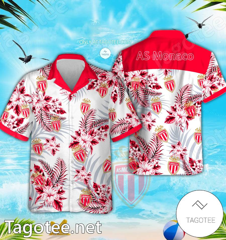 AS Monaco Logo Hawaiian Shirt And Shorts - BiShop