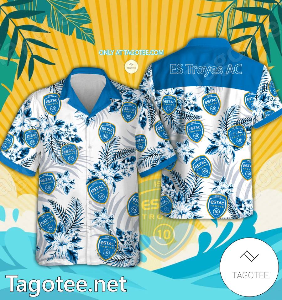 ES Troyes AC Logo Hawaiian Shirt And Shorts - BiShop