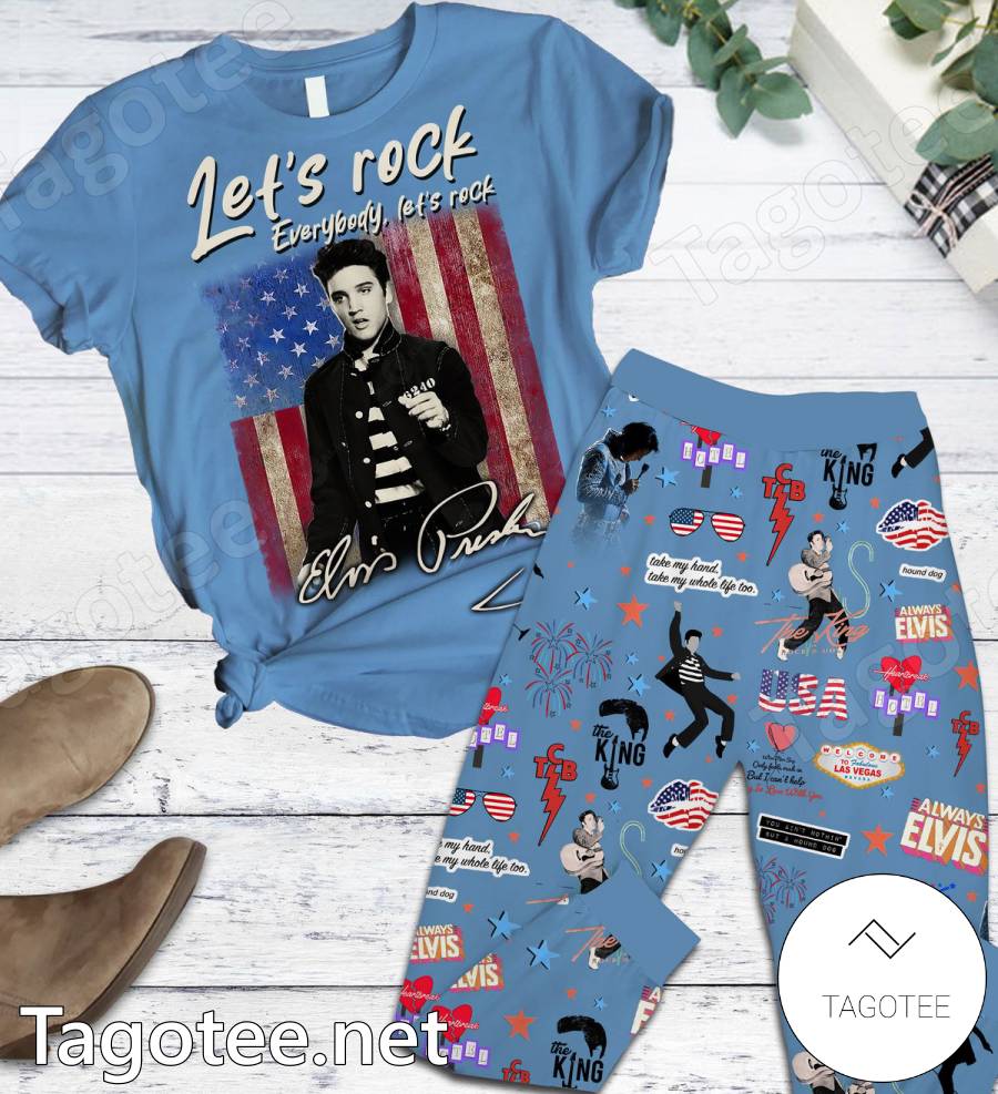 Elvis Presley Let's Rock American Flag Pajamas Set