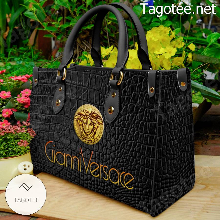 Gianni Versace Black Leather Pattern Handbag