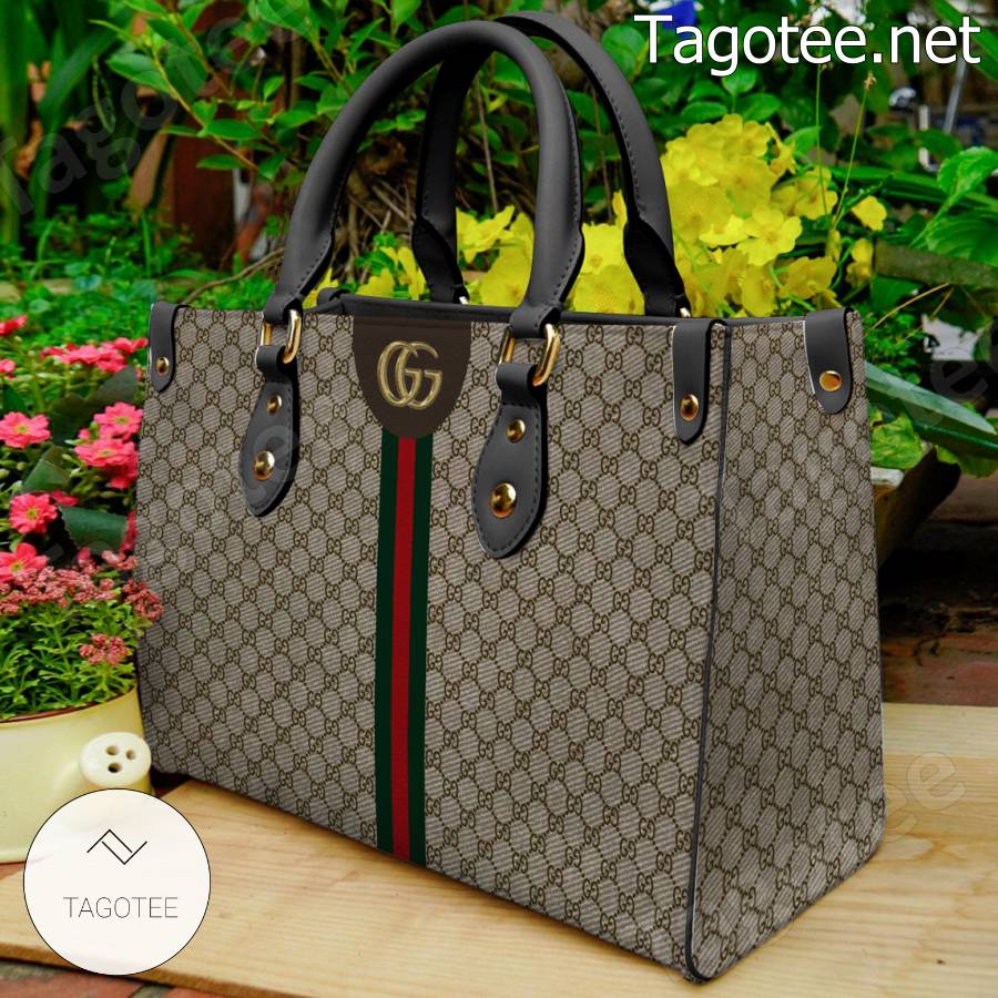 Gucci Monogram With Color Stripe Center Grey Handbag