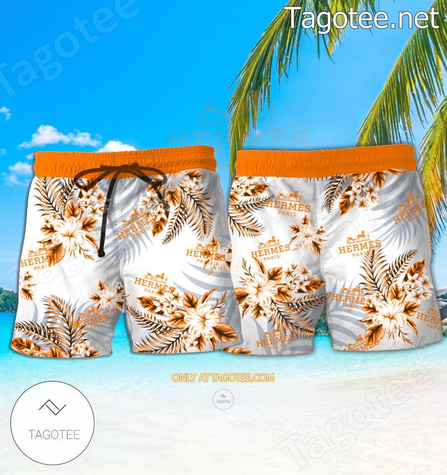 Hermes Logo Hawaiian Shirt And Shorts - EmonShop a