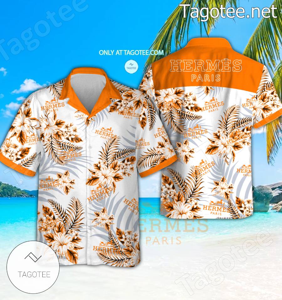 Hermes Logo Hawaiian Shirt And Shorts - EmonShop