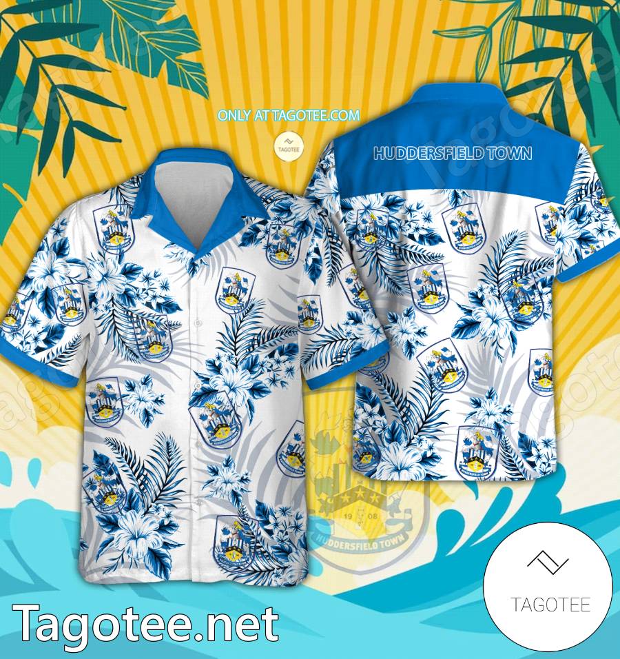 Huddersfield Town Logo Hawaiian Shirt And Shorts - BiShop