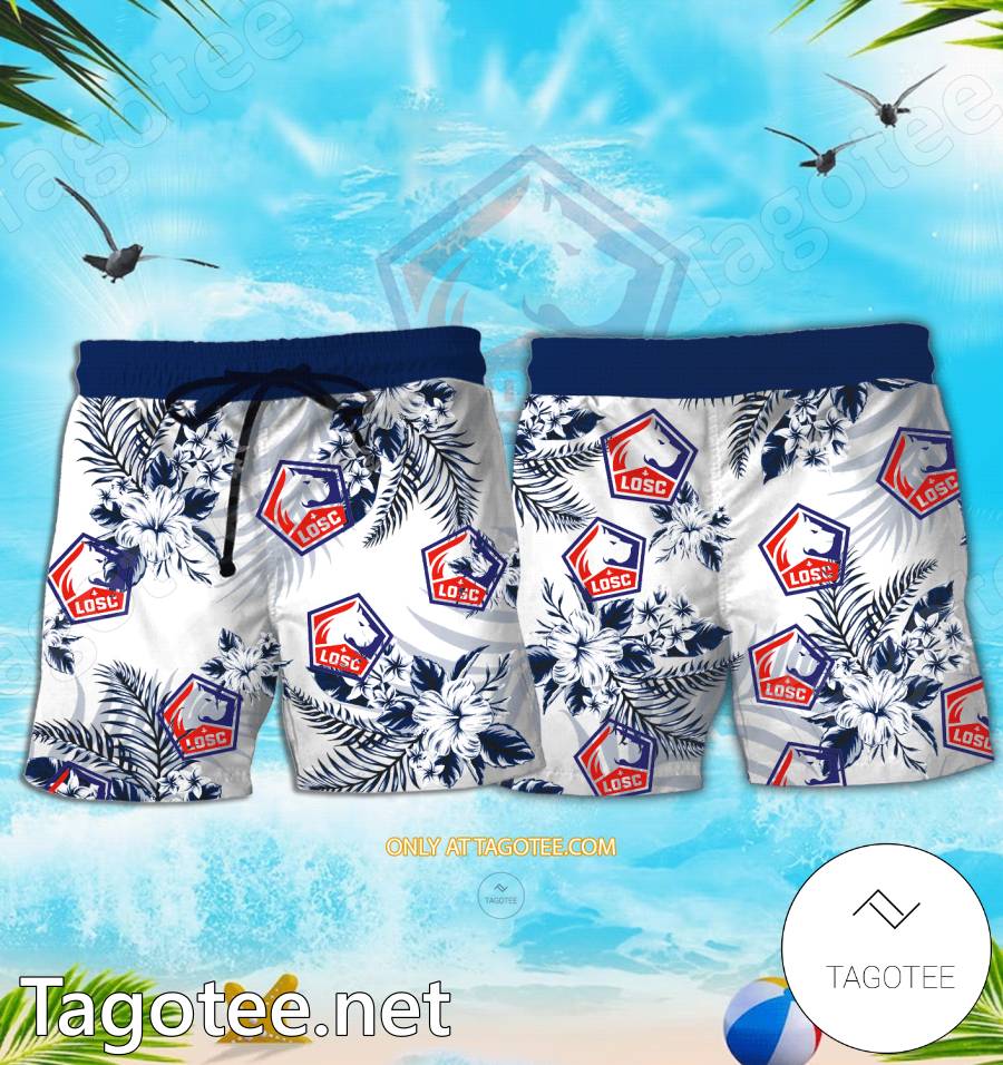 LOSC Lille Logo Hawaiian Shirt And Shorts - BiShop a