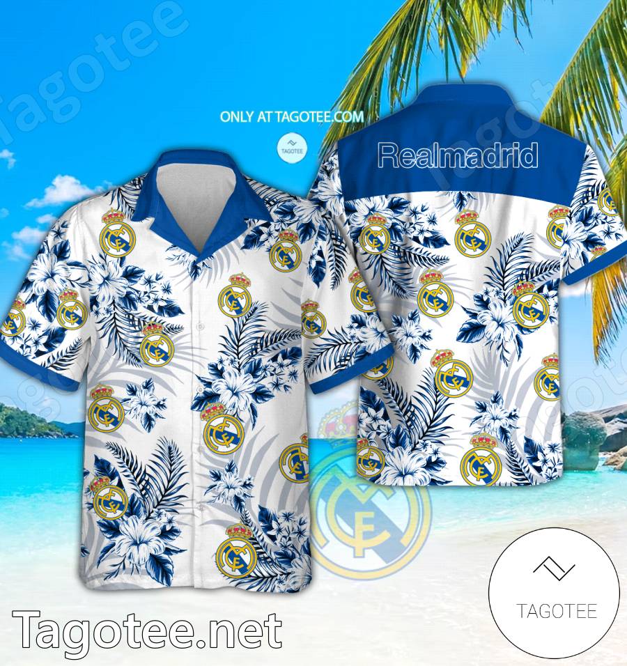 Real Madrid Logo Hawaiian Shirt And Shorts - BiShop