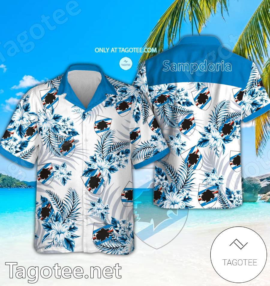 Sampdoria Logo Hawaiian Shirt And Shorts - BiShop