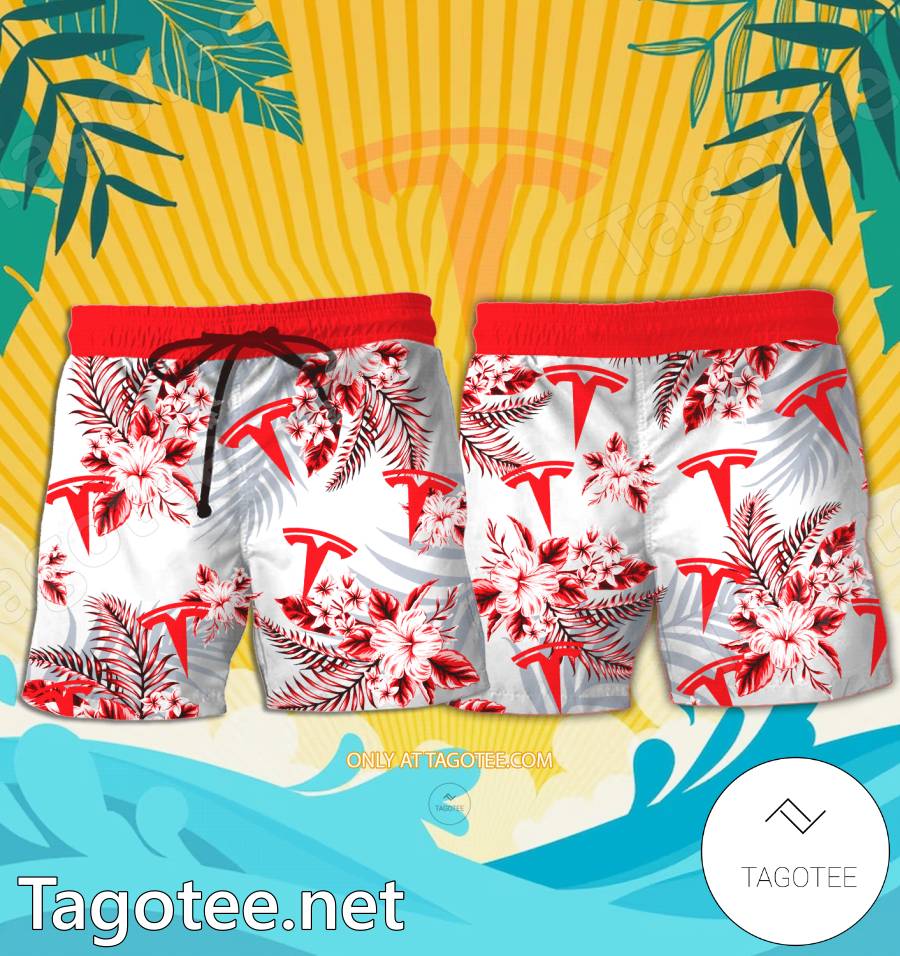 Tesla Logo Hawaiian Shirt And Shorts - EmonShop a