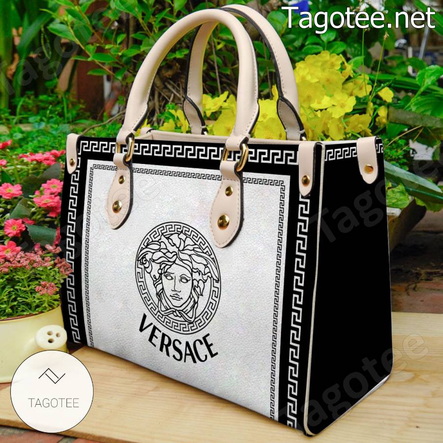 Versace Greek Key Black And White Handbag a