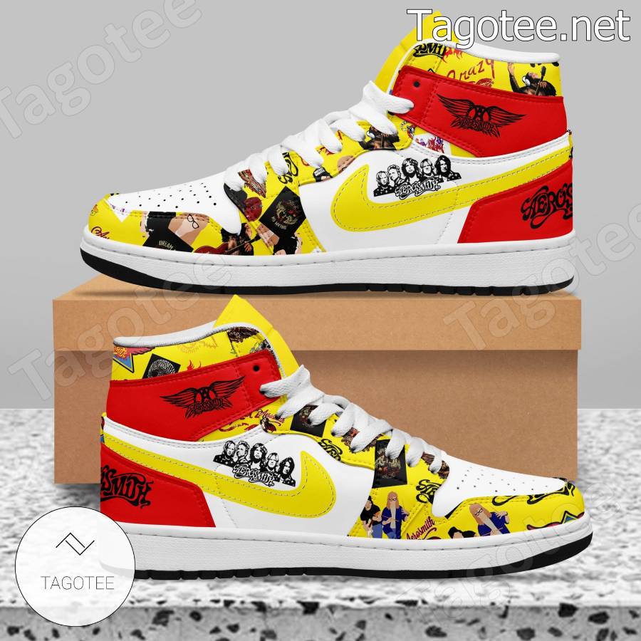 Aerosmith Rock Band Yellow Red Air Jordan High Top Shoes