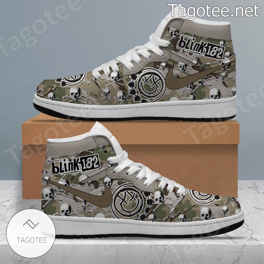 Blink-182 Skull Camo Pattern Air Jordan High Top Shoes