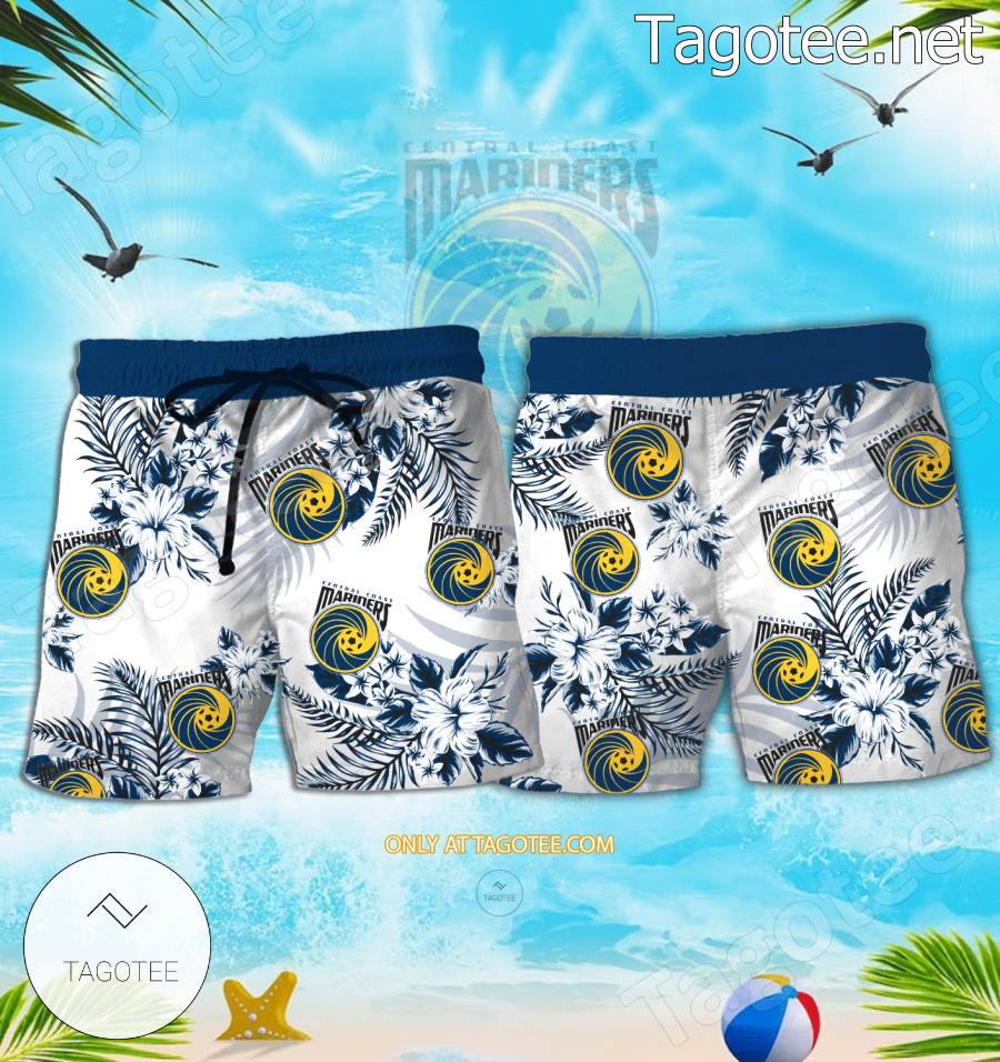 Central Coast Mariners Logo Hawaiian Shirt And Shorts - BiShop a