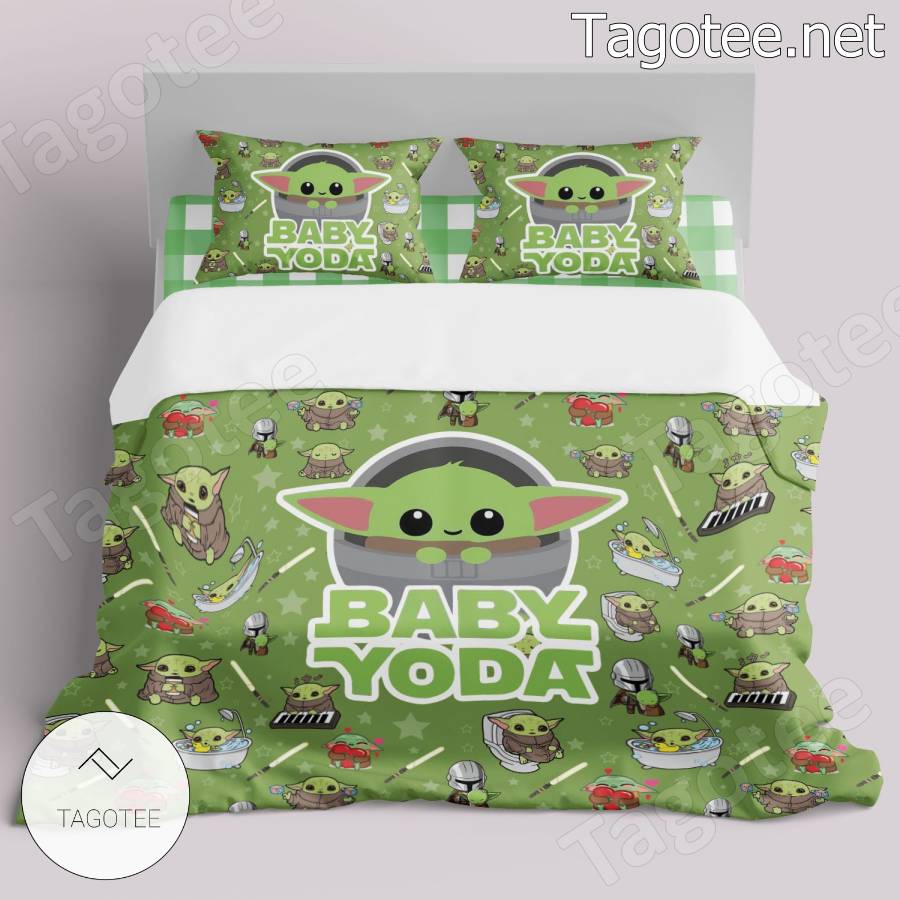 Cute Baby Yoda Green Bedding Set a