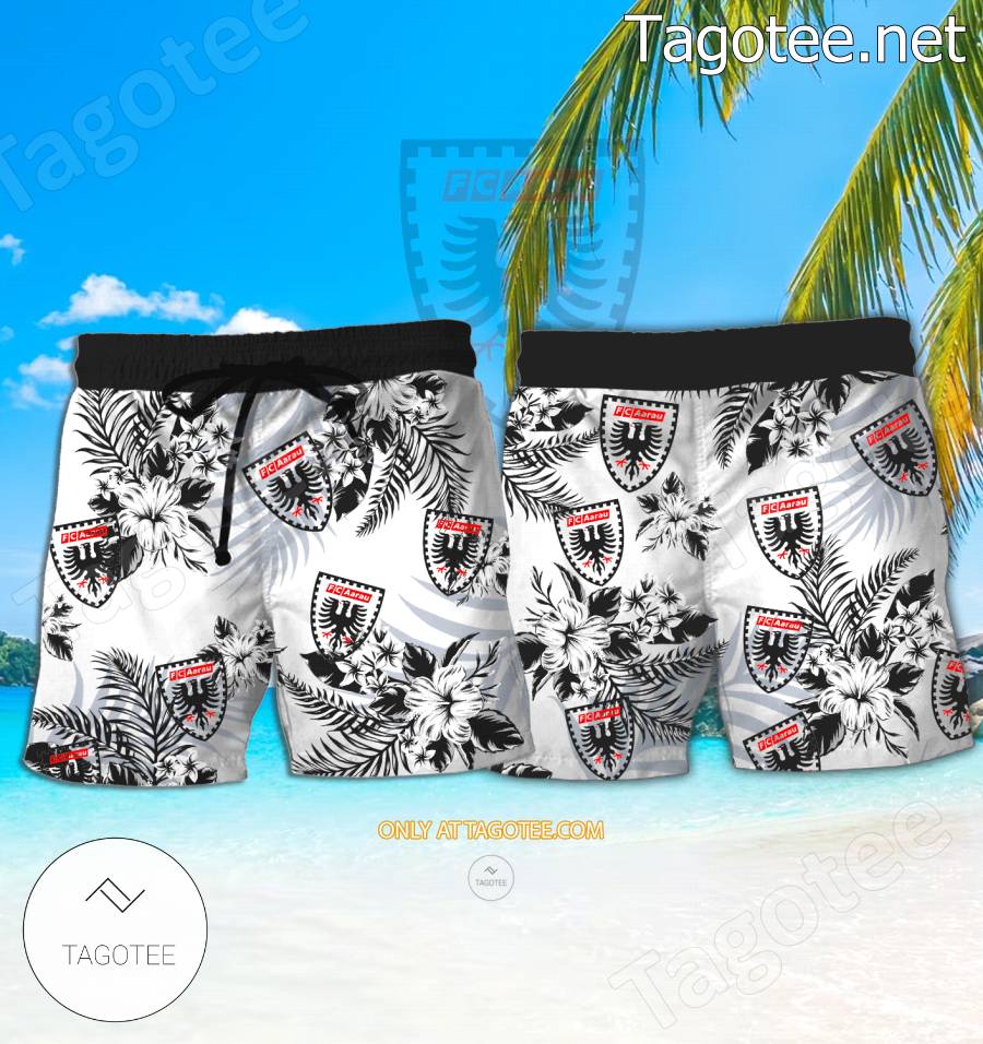 FC Aarau Logo Hawaiian Shirt And Shorts - BiShop a