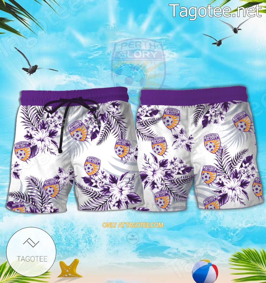 Perth Glory Logo Hawaiian Shirt And Shorts - BiShop a