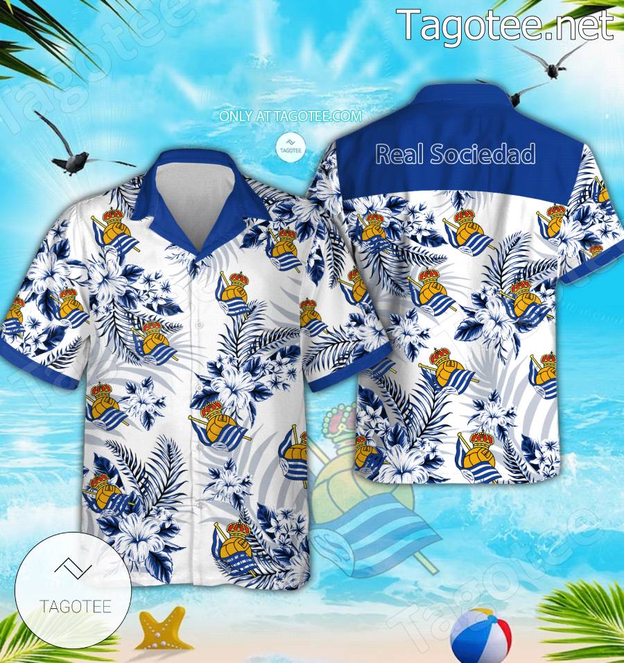 Real Sociedad Logo Hawaiian Shirt And Shorts - BiShop