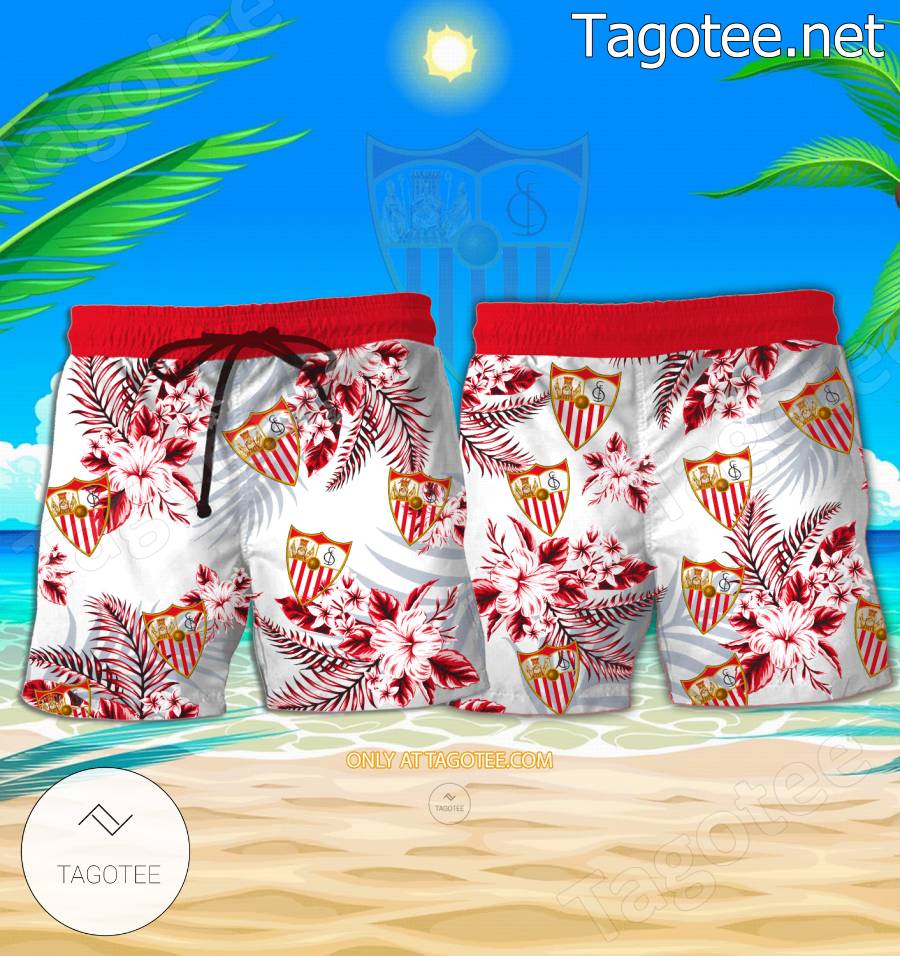 Sevilla FC Logo Hawaiian Shirt And Shorts - BiShop a