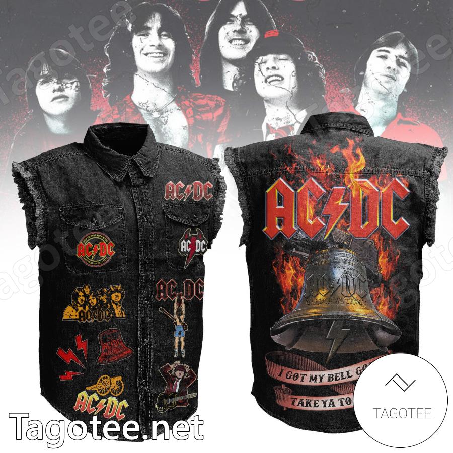 Ac Dc I Got My Bell Gonna Take Ya To Hell Denim Vest Sleeveless Jacket