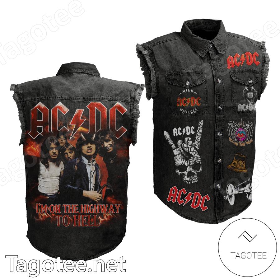 Ac Dc I'm On The Highway To Hell Denim Vest Sleeveless Jacket