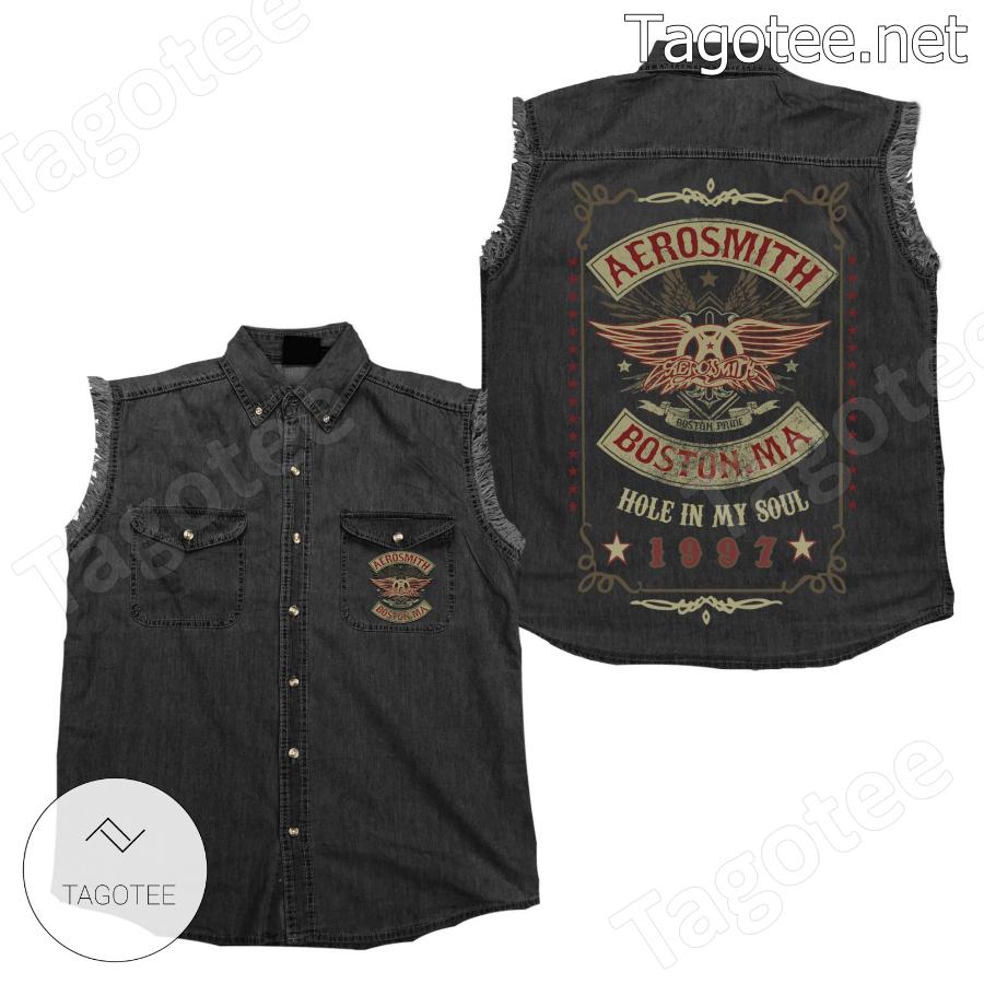 Aerosmith Hole In My Soul 1997 Sleeveless Denim Jacket a