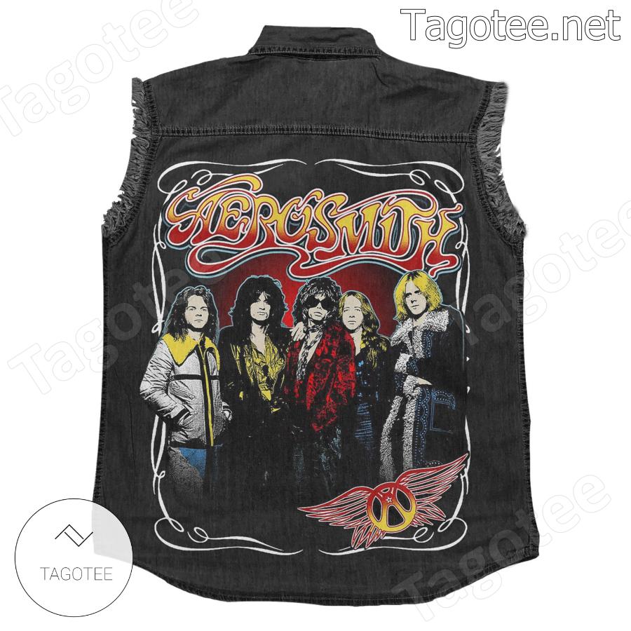 Aerosmith Rock Band Sleeveless Jean Jacket a