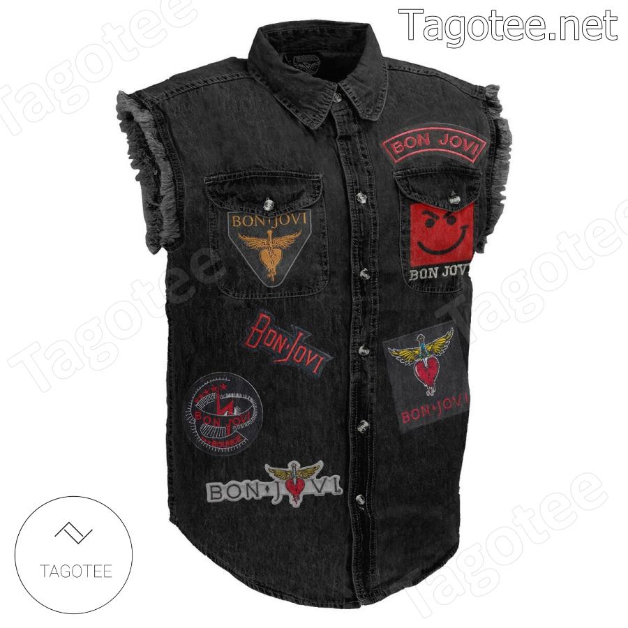 Bon Jovi Wanted Dead Or Alive Sleeveless Jean Jacket a