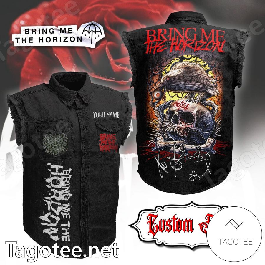 Bring Me The Horizon Skull Signatures Personalized Sleeveless Denim Jacket