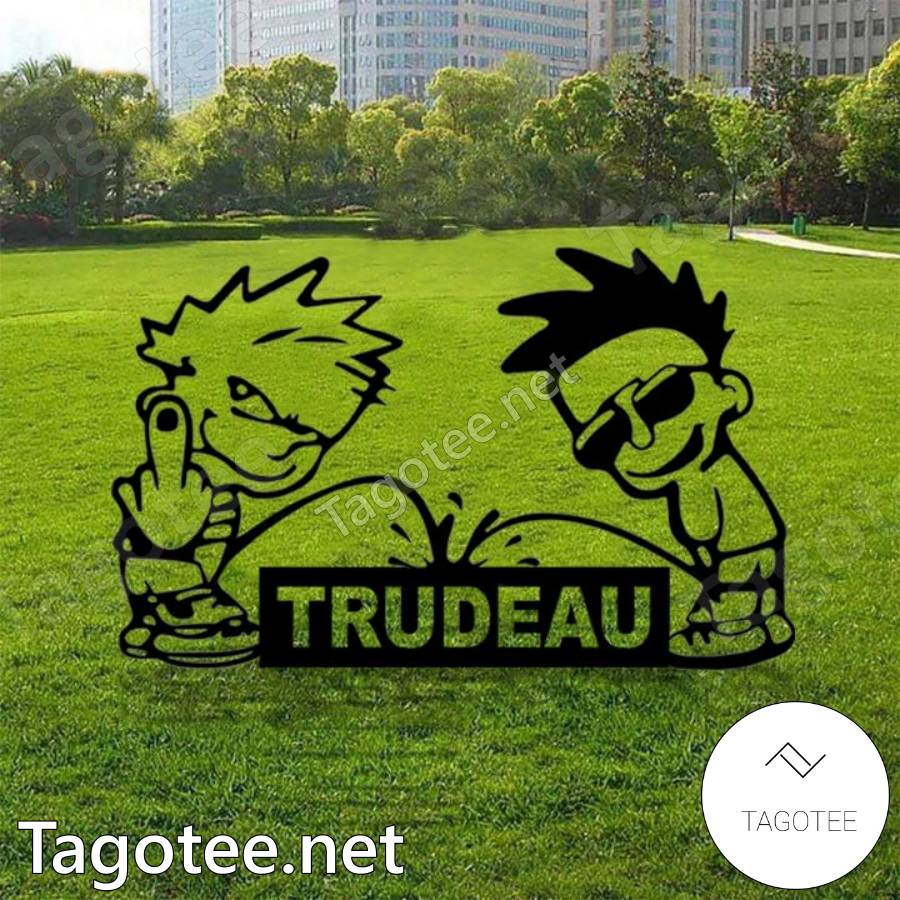 Calvin Peeing Trudeau Canada Yard Sign