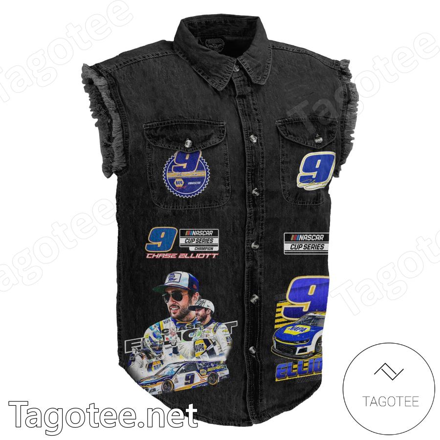 Chase Elliott 9 Nascar Sleeveless Denim Jacket a