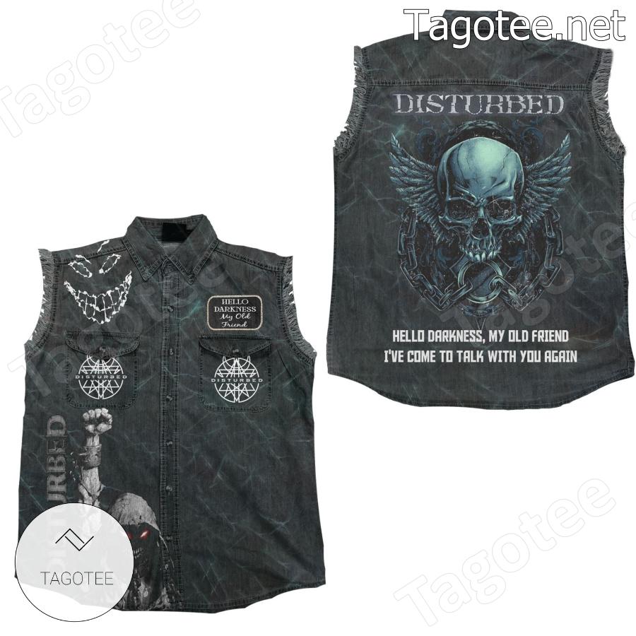 Disturbed Hello Darkness My Old Friend Sleeveless Jean Jacket a