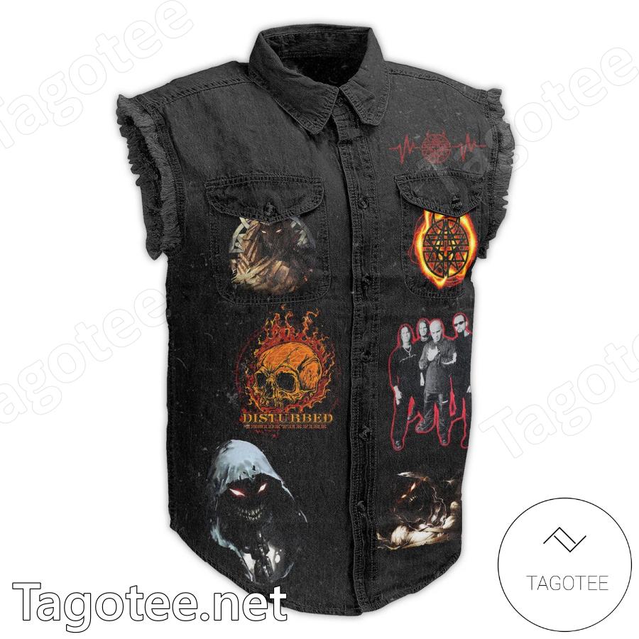 Disturbed Skull Devil Hand Denim Vest Sleeveless Jacket a