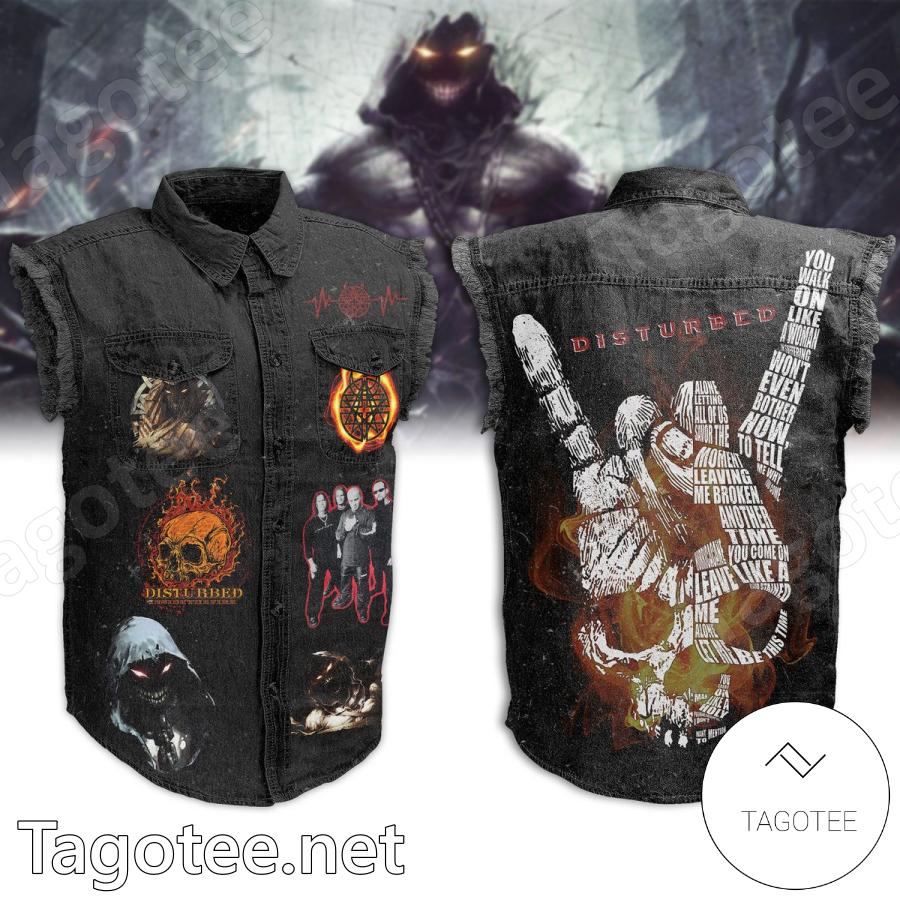 Disturbed Skull Devil Hand Denim Vest Sleeveless Jacket