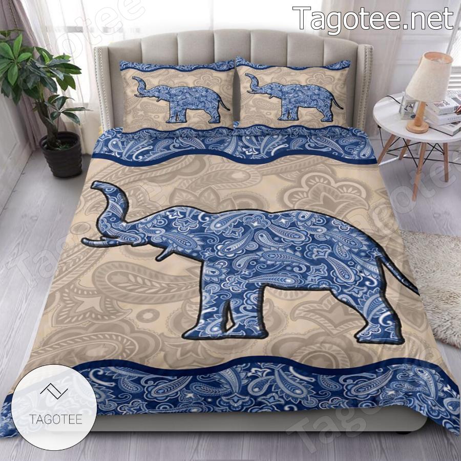 Elephant Blue Paisley Bedding Set a