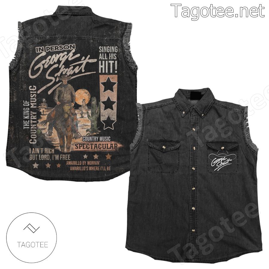 George Strait Singing All Hit Sleeveless Jean Jacket a