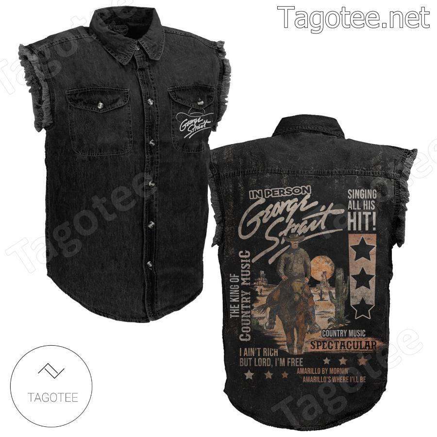 George Strait Singing All Hit Sleeveless Jean Jacket