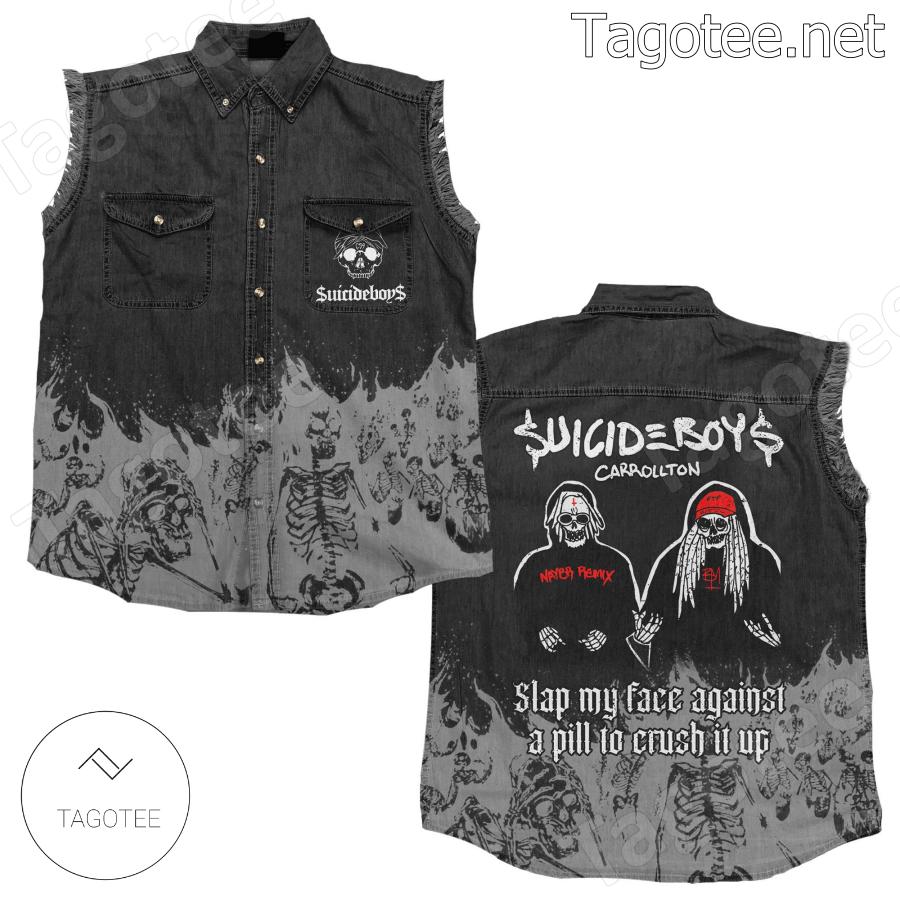 Suicideboys Carrollton Slap My Face Against A Pill To Crush It Up Sleeveless Denim Jacket a