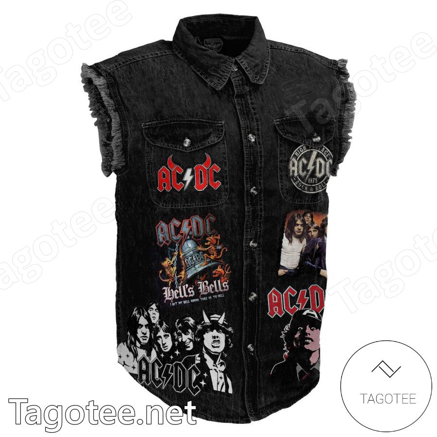 Ac Dc Take My Bell Take You To Hell Satan Get You Sleeveless Denim Jacket a