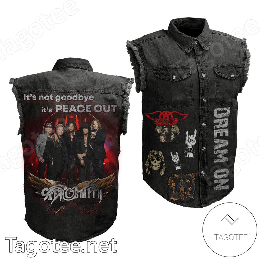 Aerosmith It's Not Goodbye It's Peace Out Dream On Sleeveless Denim Jacket