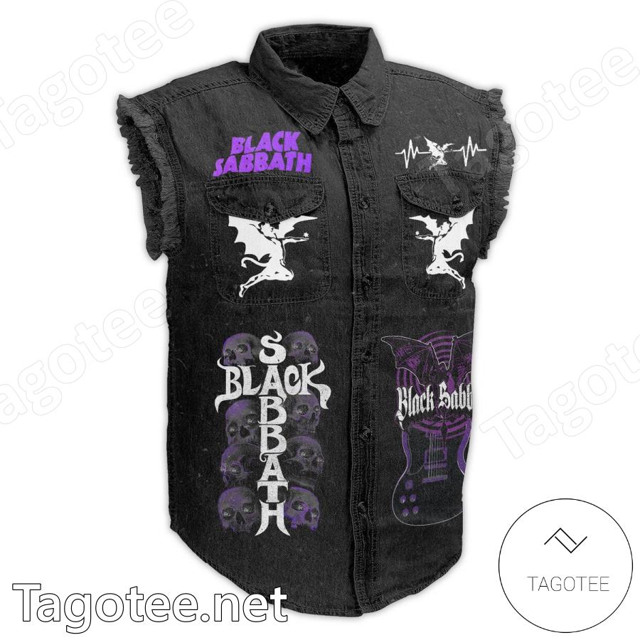 Black Sabbath Skull Hand Devil Sleeveless Denim Jacket a