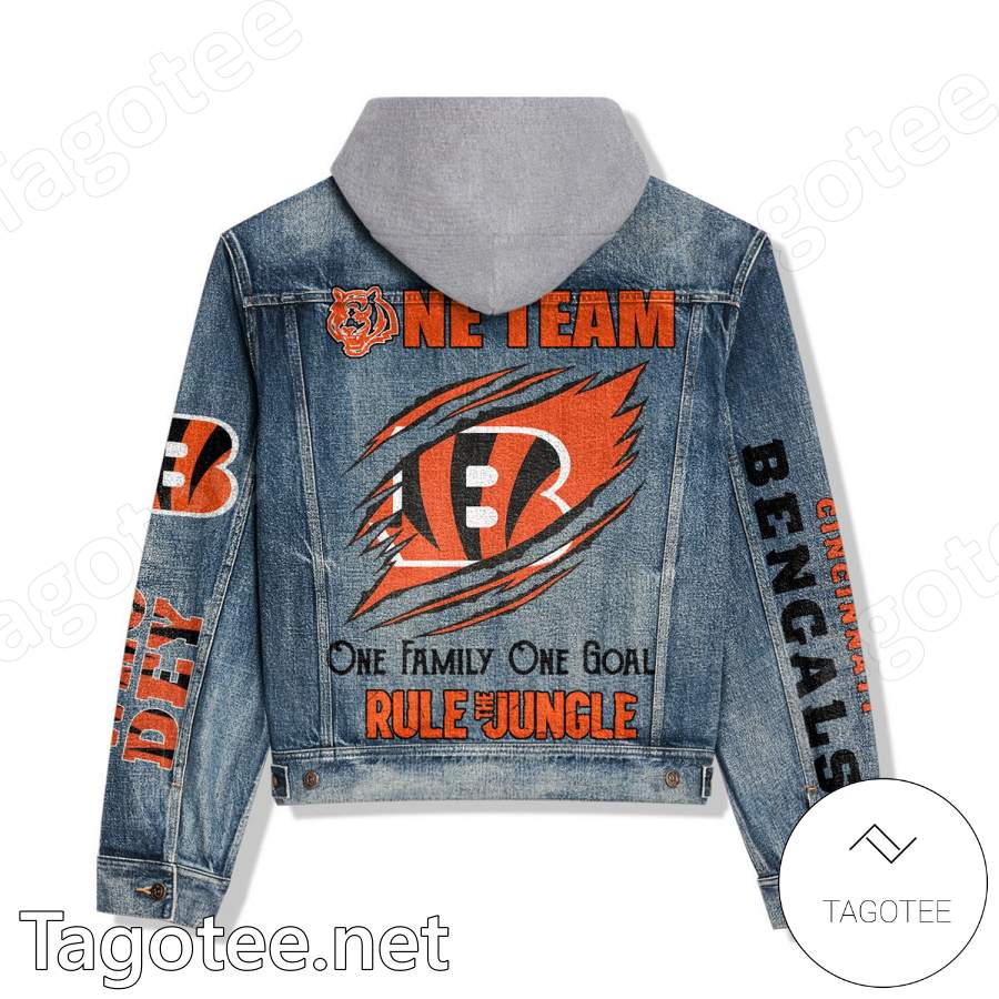 Cincinnati Bengals One Team One Family One Goal Rule The Jungle Hooded Denim Jacket a