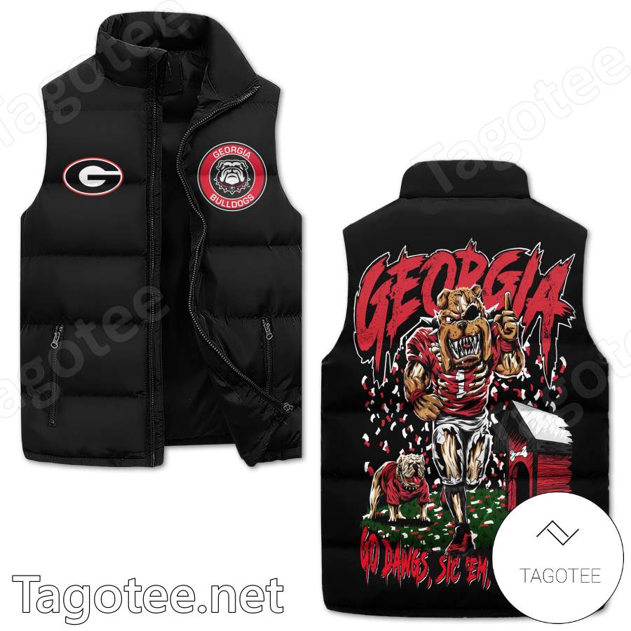 Georgia Bulldogs Go Dawgs Sic Em Woof Woof Men's Sleeveless Puffer Jacket